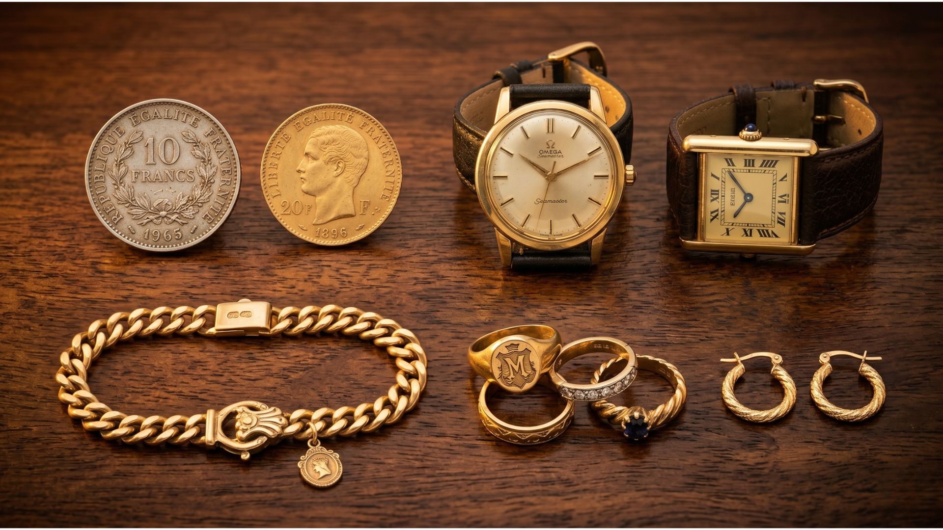 Collection de pièces de monnaie, montres et bijoux anciens, antiquaire du coin