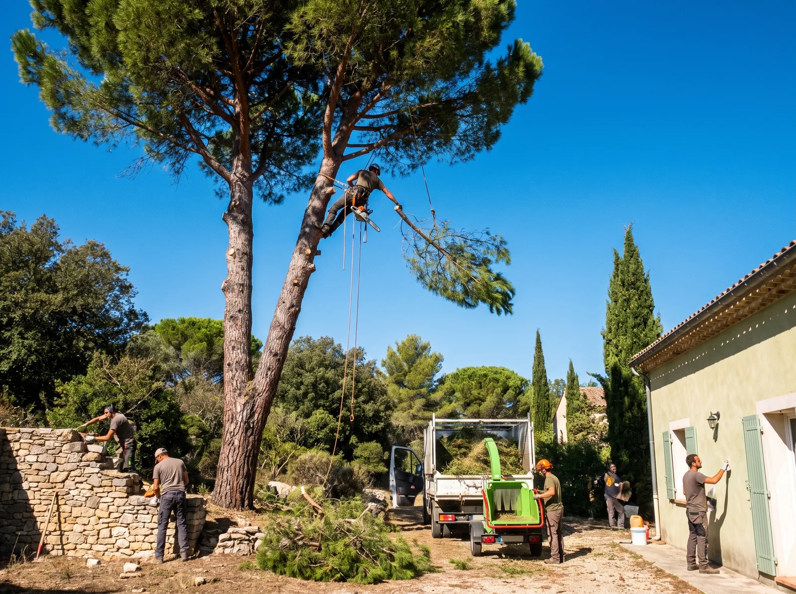 Élagage d'un pin à Bagnols-sur-Cèze