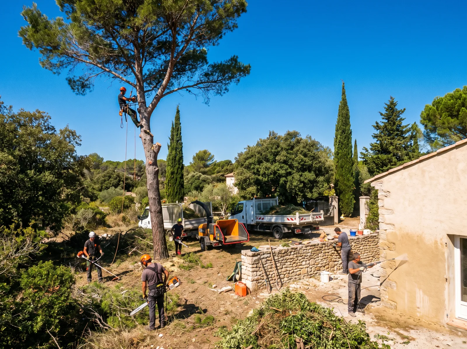 Débroussaillage des abords d'une maison en garrigue