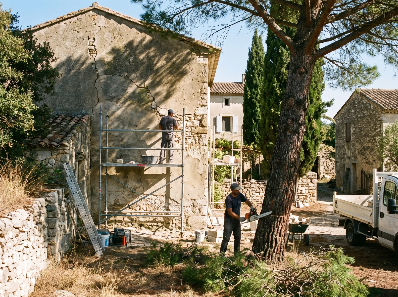 Ravalement d'une façade en enduit à la chaux