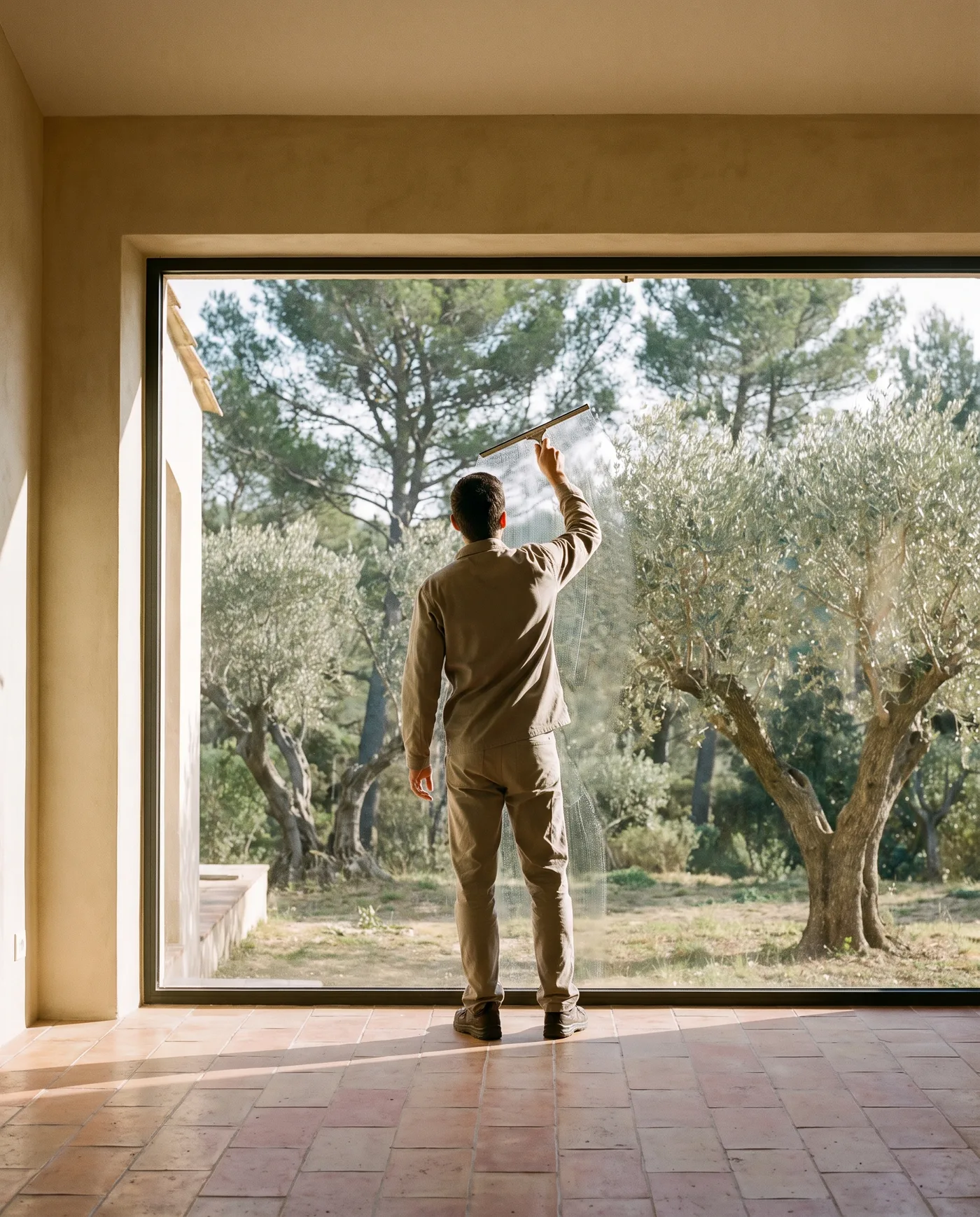 Nettoyage de vitres dans un mas provençal en Pays d'Aix