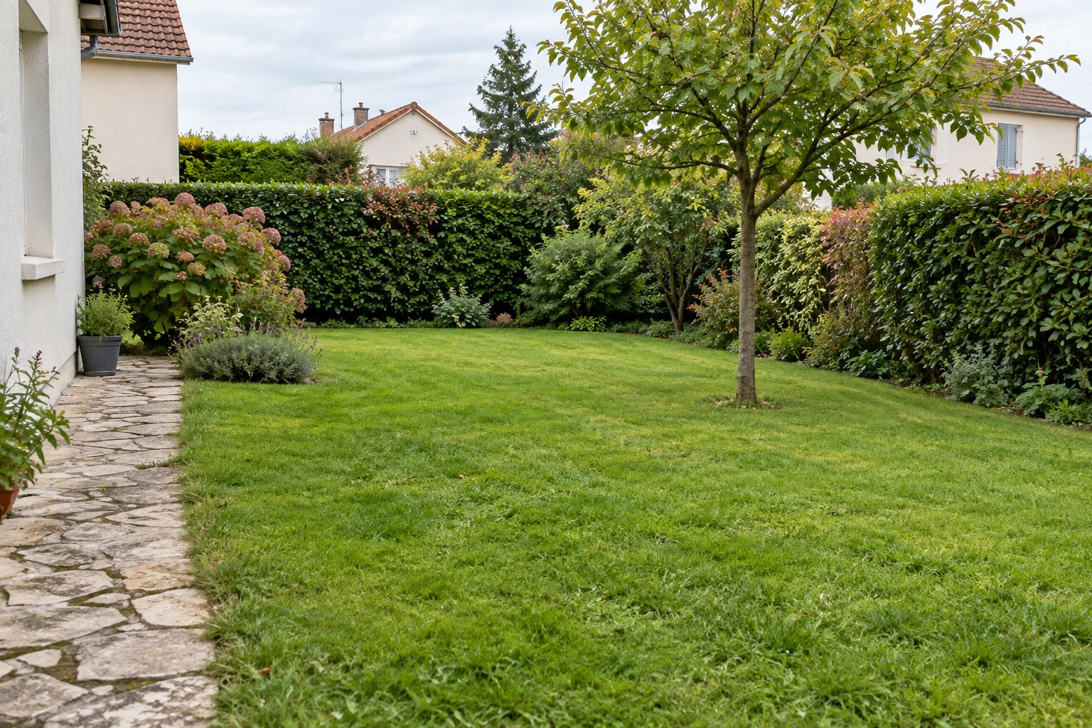Illustration d’un jardin résidentiel entretenu
